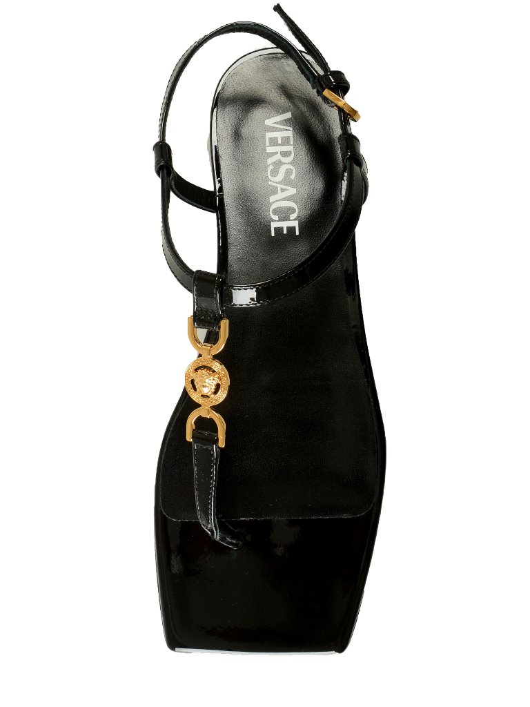 Versace Women's Black Patent Gold Medusa Leather Flat Sandals Shoes Us 6 It 36
